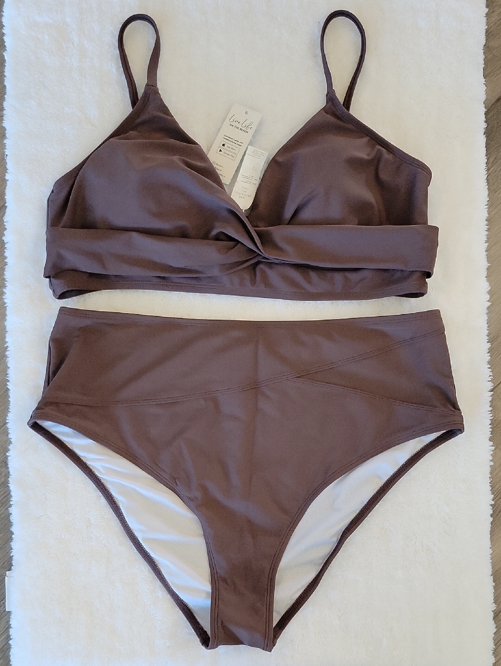 Cupshe Women's Brown Twisted Top High Waisted Botton Bikini Set Size XXL NWT - Picture 6 of 10